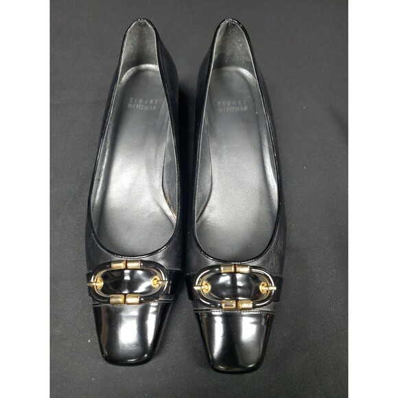 Stuart Weitzman Black Patent Leather Wedge Kitten Heels Slip On Women's 7.5 - Picture 1 of 7